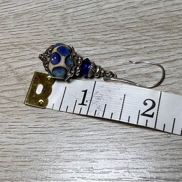 Silver, Blue and White Murano Lamp Glass Earrings - Picture 5 of 5
